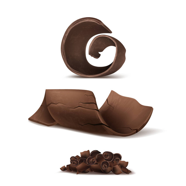 Vector 3d virutas realistas de chocolate marrón, fragmentos
 - Vector, imagen