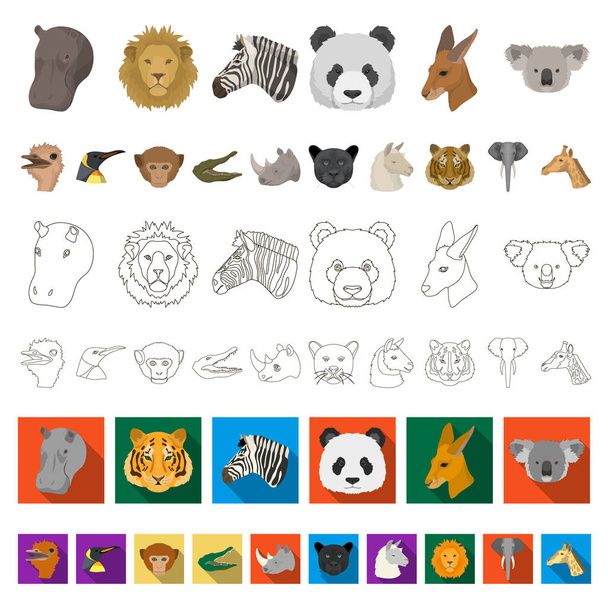 Iconos de dibujos animados de animales salvajes en colección de conjuntos para el diseño. Mamíferos y aves vector símbolo stock web ilustración
. - Vector, Imagen