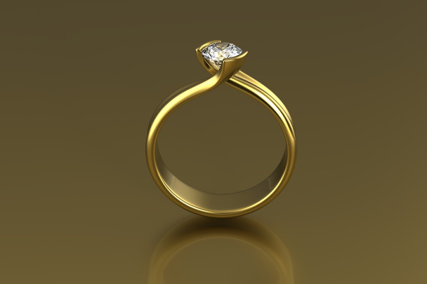 Обручальное кольцо с бриллиантом на белом фоне. Знак любви
 - Фото, изображение
