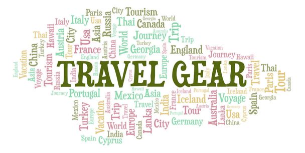 Nube de palabras de Travel Gear. Wordcloud hecho solo con texto
. - Foto, imagen