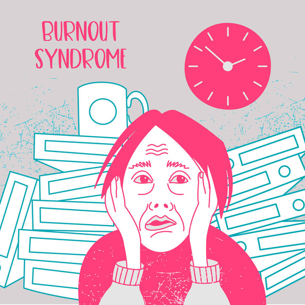 Mental health. Burnout syndrome. Chronic fatigue. Depression. Mental disorder. The woman in a panic. Vector illustration. - Vector, Image