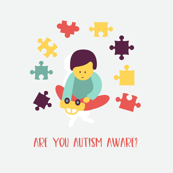 Аутизм. Ранние признаки аутизма у детей. Векторная эмблема. Детский аутизм расстройства спектра ASD значок. Признаки и симптомы аутизма у ребенка
. - Вектор,изображение