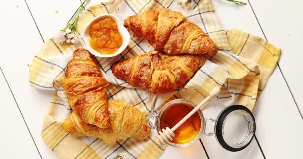 Croissants and condiments composition - Footage, Video