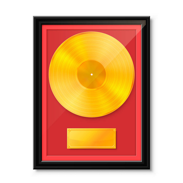 Golden vinyl in frame on wall, Collection disc - Vektor, Bild
