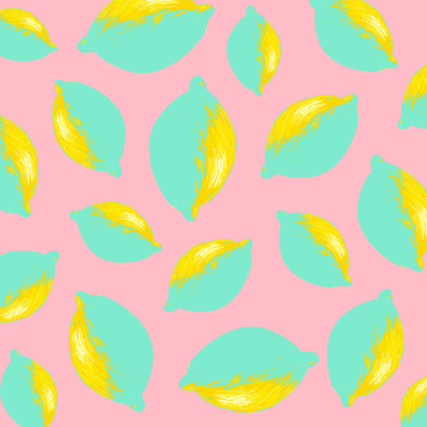 Fresh lemons background. Hand drawn overlapping backdrop. Colorful wallpaper. Pattern with citrus fruits collection.  - Valokuva, kuva
