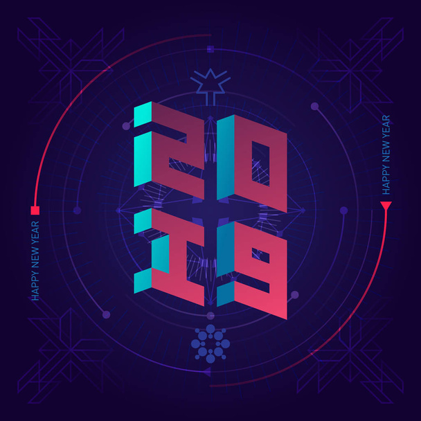 Színes vektor sablon 2019 új év üdvözlőlap-ünnep - Vektor, kép