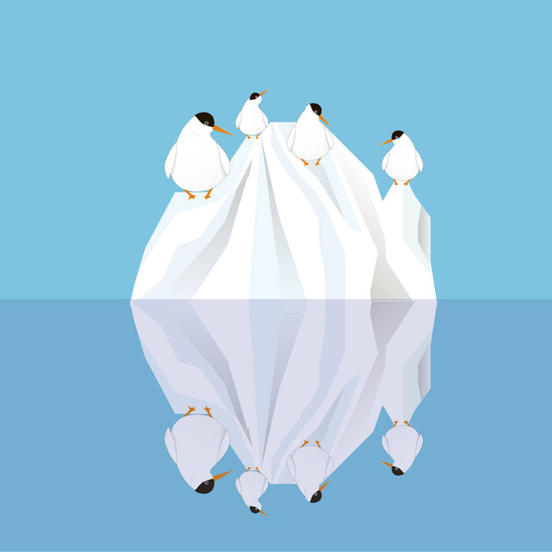 Λευκό παγόβουνο αντανακλώντας το μπλε νερό, στέρνα της Αρκτικής πουλιά σχεδιασμό εικονογράφηση διάνυσμα απόθεμα στοιχείο για το web, για εκτύπωση - Διάνυσμα, εικόνα