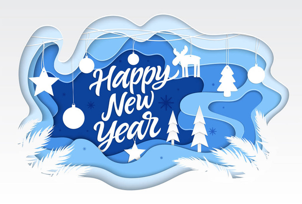 Happy New Year - modern vector paper cut illustration - Vector, afbeelding