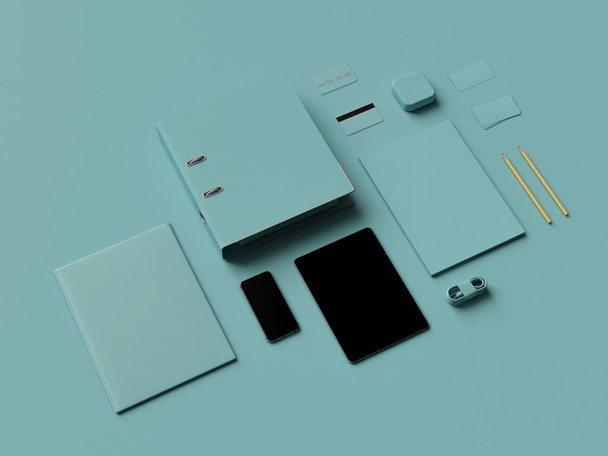 Branding Mock Up. Office supplies, Gadgets. 3D illustration. High quality - Fotografie, Obrázek