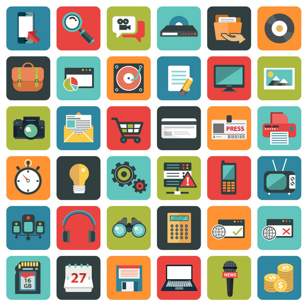 Modern flat icons vector collection in stylish colors of web design objects - Vector, Image