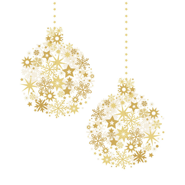 Christmas ball with golden stars illustration with sparkling Christmas glitter ornaments isolated on white - Διάνυσμα, εικόνα