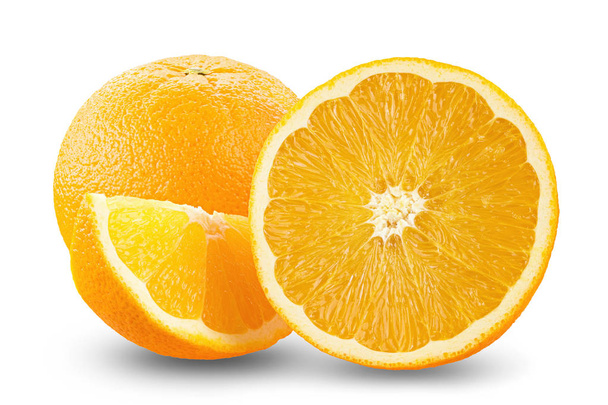orange sliced isolated on white background. close-up. clearly visible texture of the fruit - Foto, Imagem