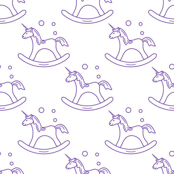 Pattern with rocking magic unicorn and bubbles. Design for children graphic, t-shirt, cover, gift card. - Vector, Imagen