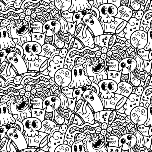 Zabawny doodle potwory wzór dla druki, wzory i kolorowanki - Wektor, obraz