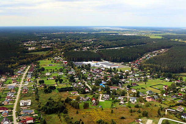 Aerial view over countryside in Latvia near Riga and Gulf of Riga - Fotoğraf, Görsel