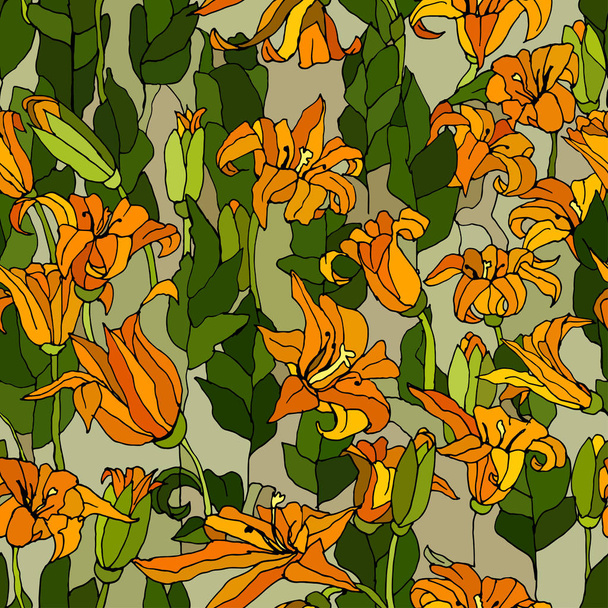 Lily flowers seamless color pattern. Vector illustration - Vector, Image