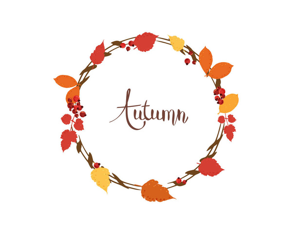 Autumn handwritten lettering with  decoration. Vector illustration. - Vector, Image