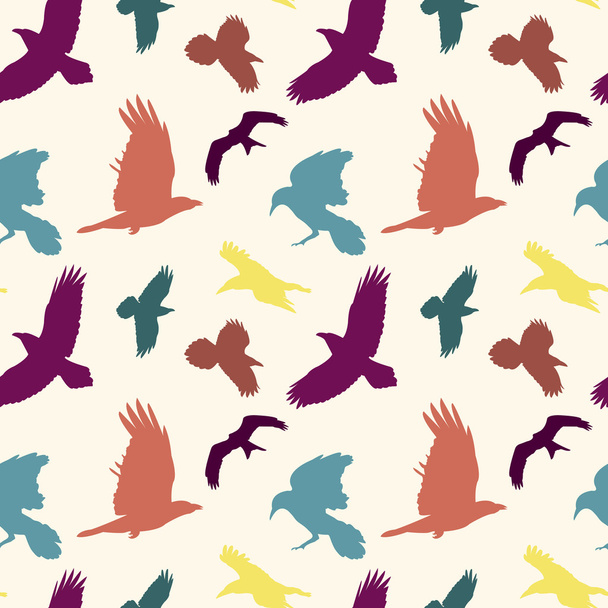 Colourful birds silhouettes seamless pattern - Vettoriali, immagini