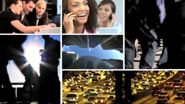 Μοντάζ των επιχειρήσεων & πόλη κάτοχοι διαρκούς εισιτήριου - Πλάνα, βίντεο