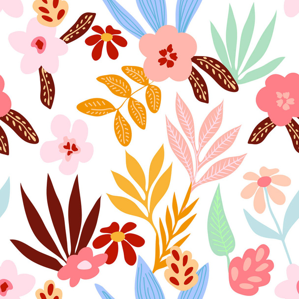 Tropical print with bright floral element.  - Vector, Imagen