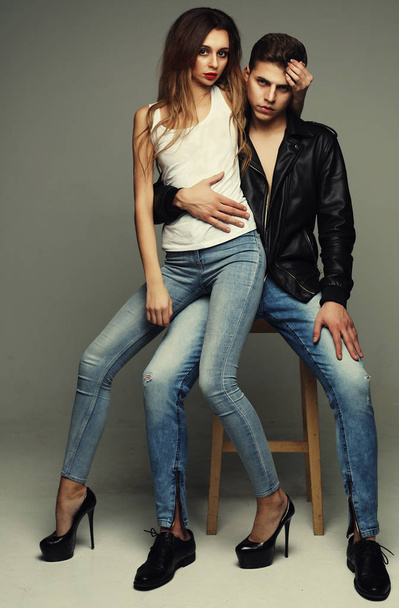 fashion and people concept: Fashion shoot of a sexy couple  - 写真・画像