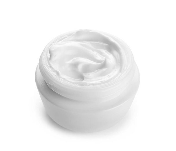 Tarro con crema corporal sobre fondo blanco
 - Foto, Imagen