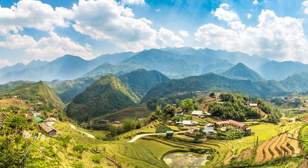 Panorama of Terraced rice field in Sapa, Lao Cai, Vietnam in a summer day - 写真・画像