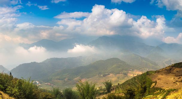 Panorama of Terraced rice field in Sapa, Lao Cai, Vietnam in a summer day - Foto, Imagen