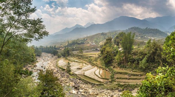 Panorama of Mountain river in Sapa, Lao Cai, Vietnam in a summer day - 写真・画像