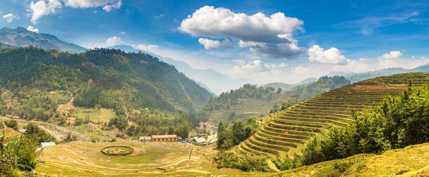 Panorama of Terraced rice field in Sapa, Lao Cai, Vietnam in a summer day - Foto, imagen