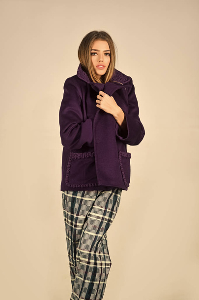 Beautiful woman in a violet jacket. - Valokuva, kuva