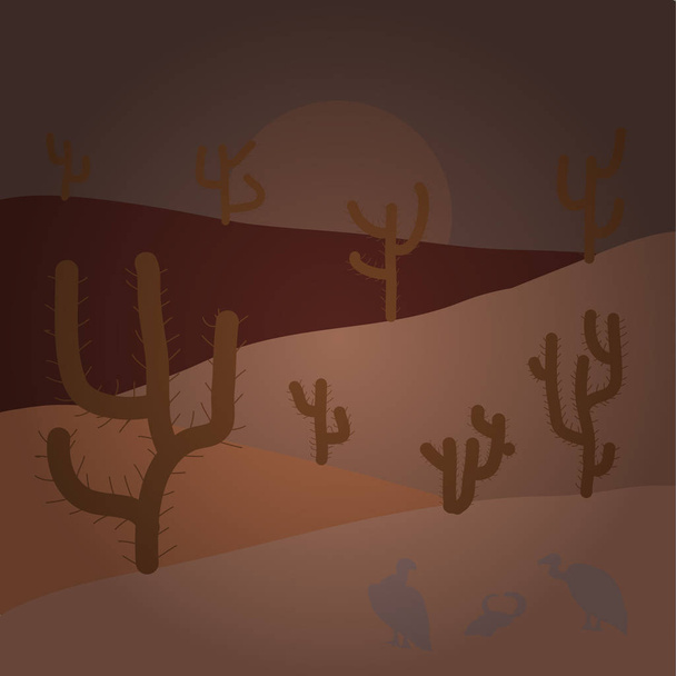 Vector. Hermosas rocas y desierto de arena marrón, beige y rosa, duna de enormes tamaños. Picos de paisaje de montaña al atardecer en vista panorámica. Acuarela dibujado a mano pintura ilustración
. - Vector, Imagen