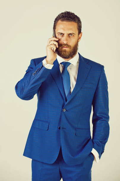 man or businessman with mobile or cell phone - Фото, зображення