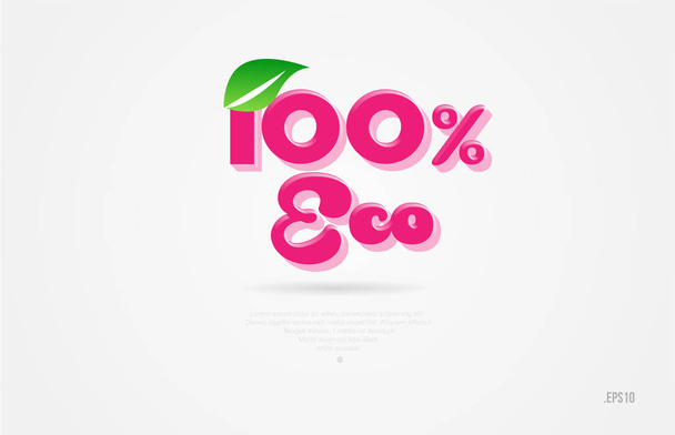 100% eco 3d word with a green leaf and pink color on white background suitable for card icon brochure or typography logo design - Vector, imagen