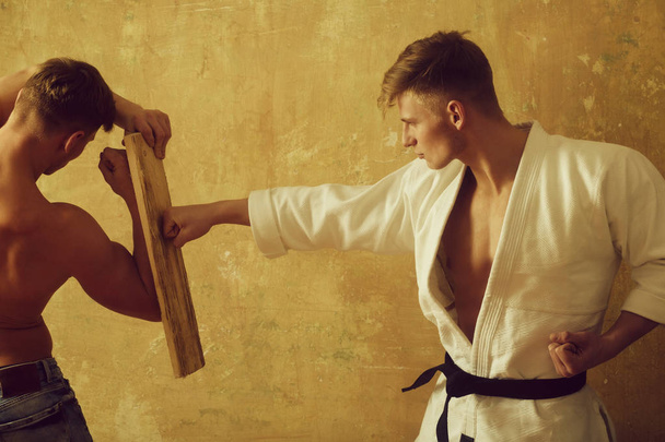 Two handsome men training karate - Foto, Imagen