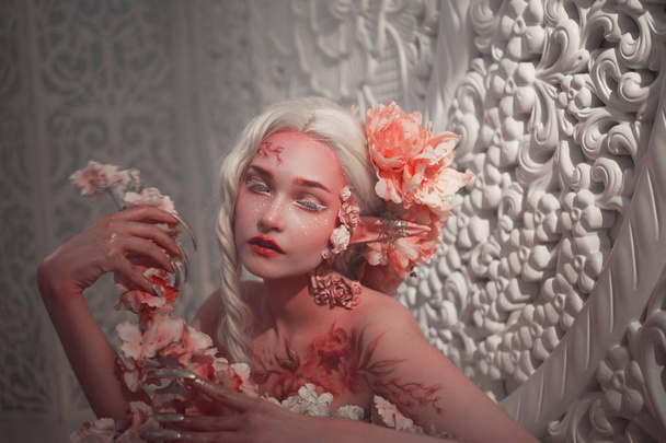 Young beautiful girl elf. Creative make-up and bodyart - Valokuva, kuva