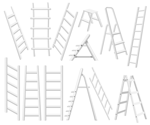 Collection d'échelles en métal. Différents types d'escabeaux. Illustration vectorielle plate isolée sur fond blanc
. - Vecteur, image