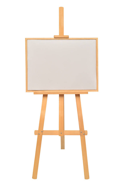 Easel empty for drawing isolated on white background. Horizontal paper sheets. Object, set. Wooden, mock up. Education, school, artist. Creative concept and idea of art - Photo, Image