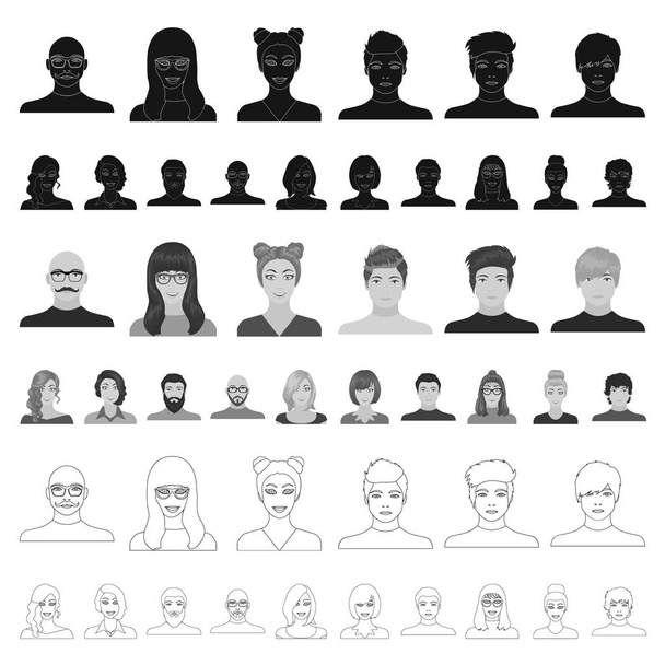 Avatar και πρόσωπο κινουμένων σχεδίων εικονίδια στη συλλογή σετ για σχεδιασμό. Ένα άτομο s εμφάνιση διάνυσμα σύμβολο μετοχών web εικονογράφηση. - Διάνυσμα, εικόνα