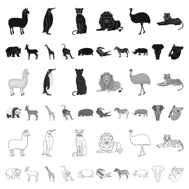 Different animals cartoon icons in set collection for design. Bird, predator and herbivore vector symbol stock web illustration. - Vector, Image