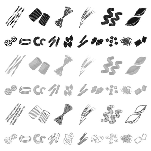 Soorten pasta cartoon pictogrammen in set collectie voor design. Dacht voor het eten van symbool voorraad web vectorillustratie macaroni. - Vector, afbeelding