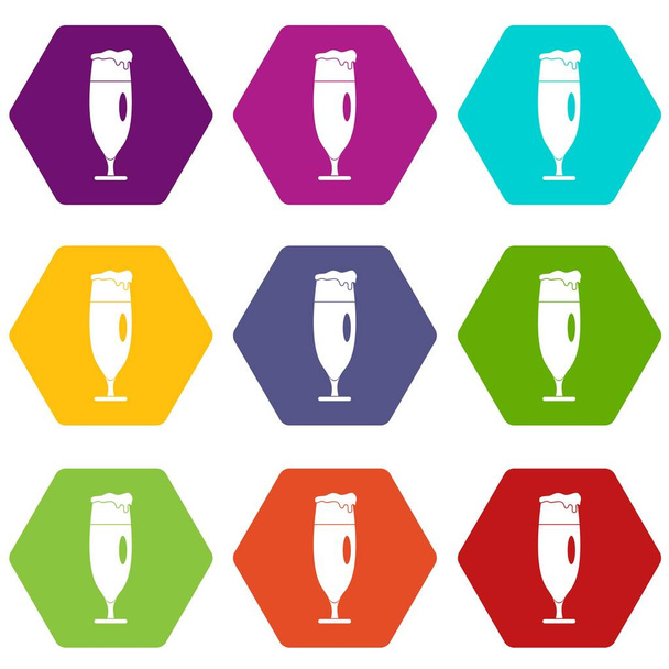 Beer glass icons set 9 vector - Vector, Image