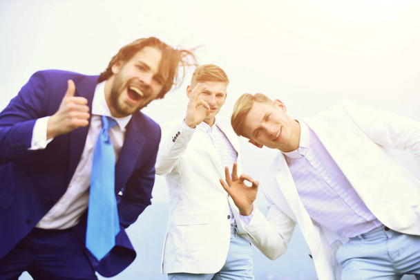 people of young man, businessman and guys on light background - Fotó, kép