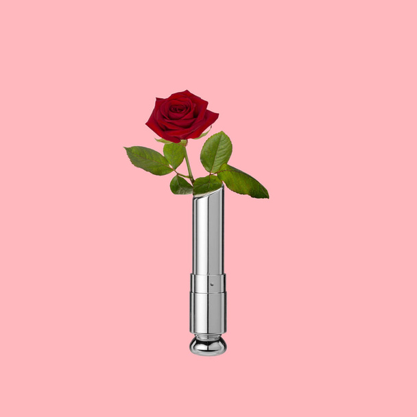 Rosa en tubo de lápiz labial
. - Foto, imagen