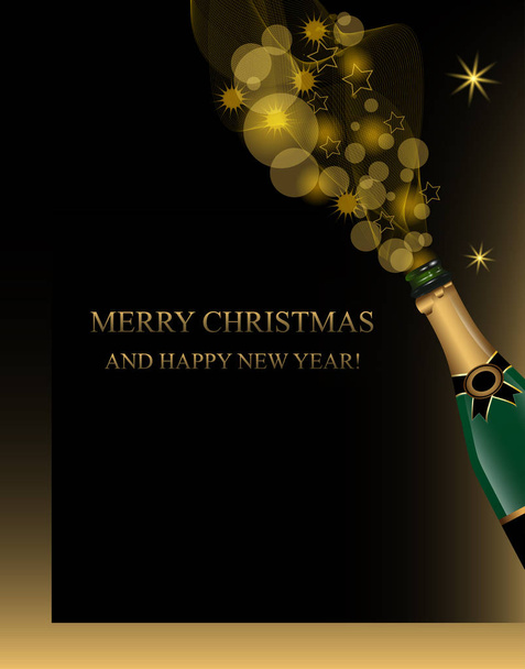 Рождество и Новый год фон с бутылкой шампанского и золотой украшения блестки элементов. Векторная иллюстрация
. - Вектор,изображение