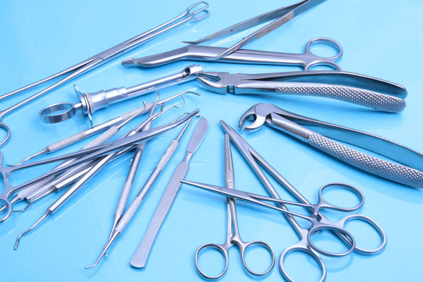 Set of metal medical equipment tools for teeth dental care - Fotó, kép