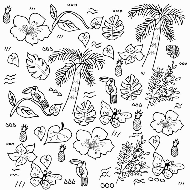 Tropical forest doodle style vector. - Вектор,изображение
