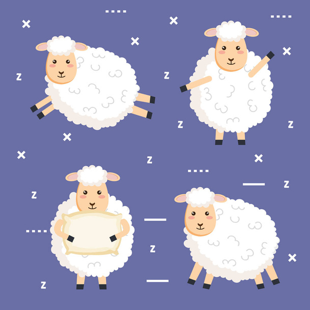 good night sleep cartoon sheep collection - Vector, Image