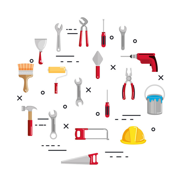 conjunto de construcción de edificios y herramientas de reparación del hogar
 - Vector, Imagen