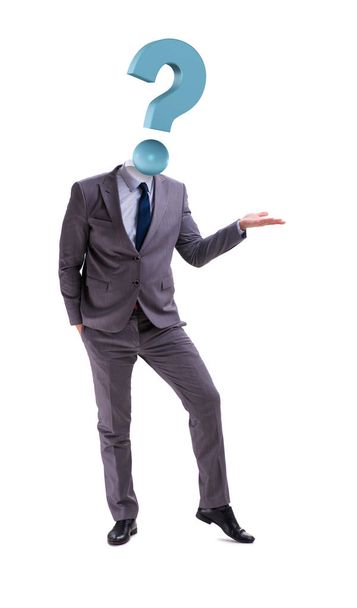 Бизнесмен с вопросительным знаком вместо головы - Фото, изображение